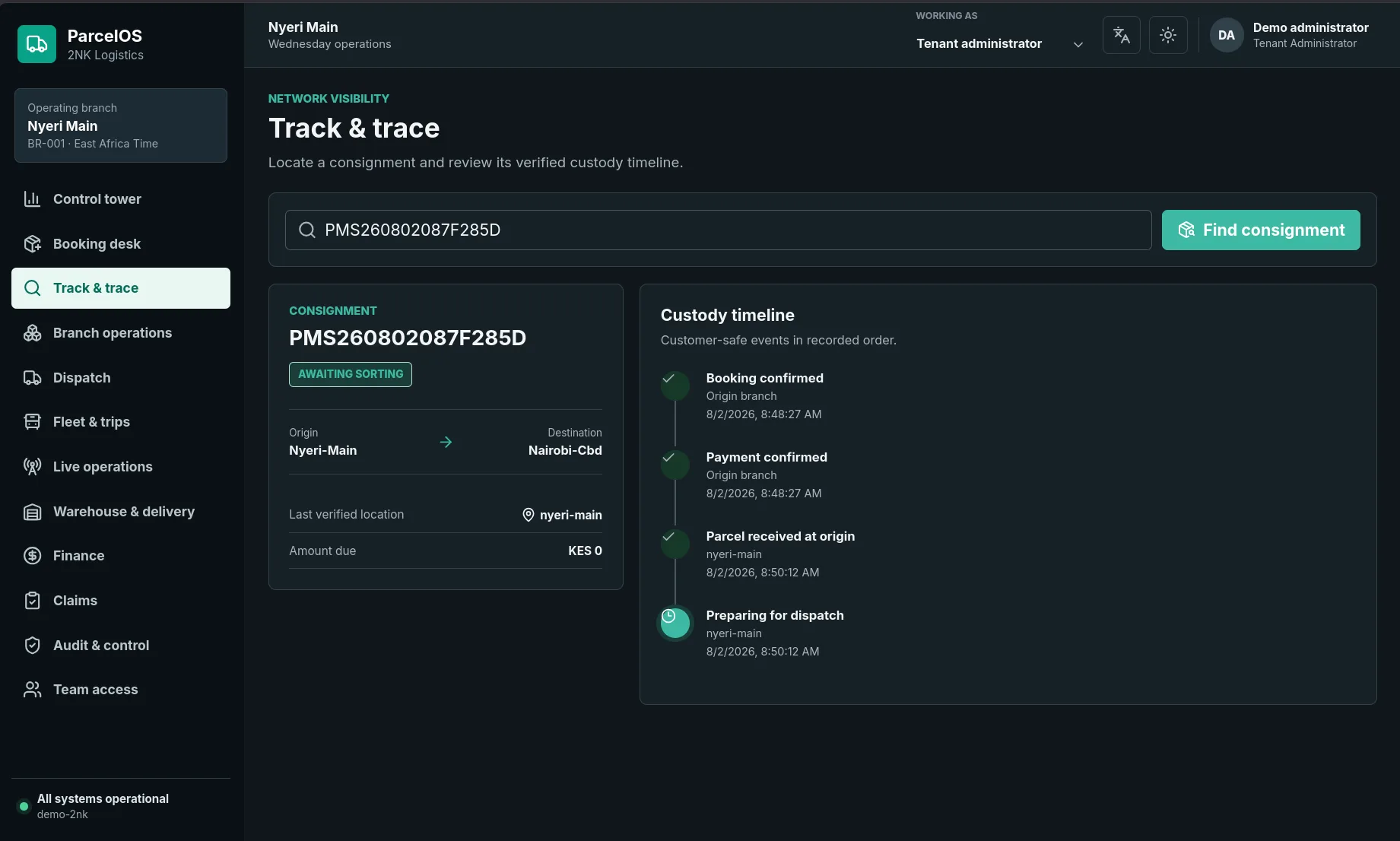 Enterprise Parcel Management System — web project by Enchanted Technologies