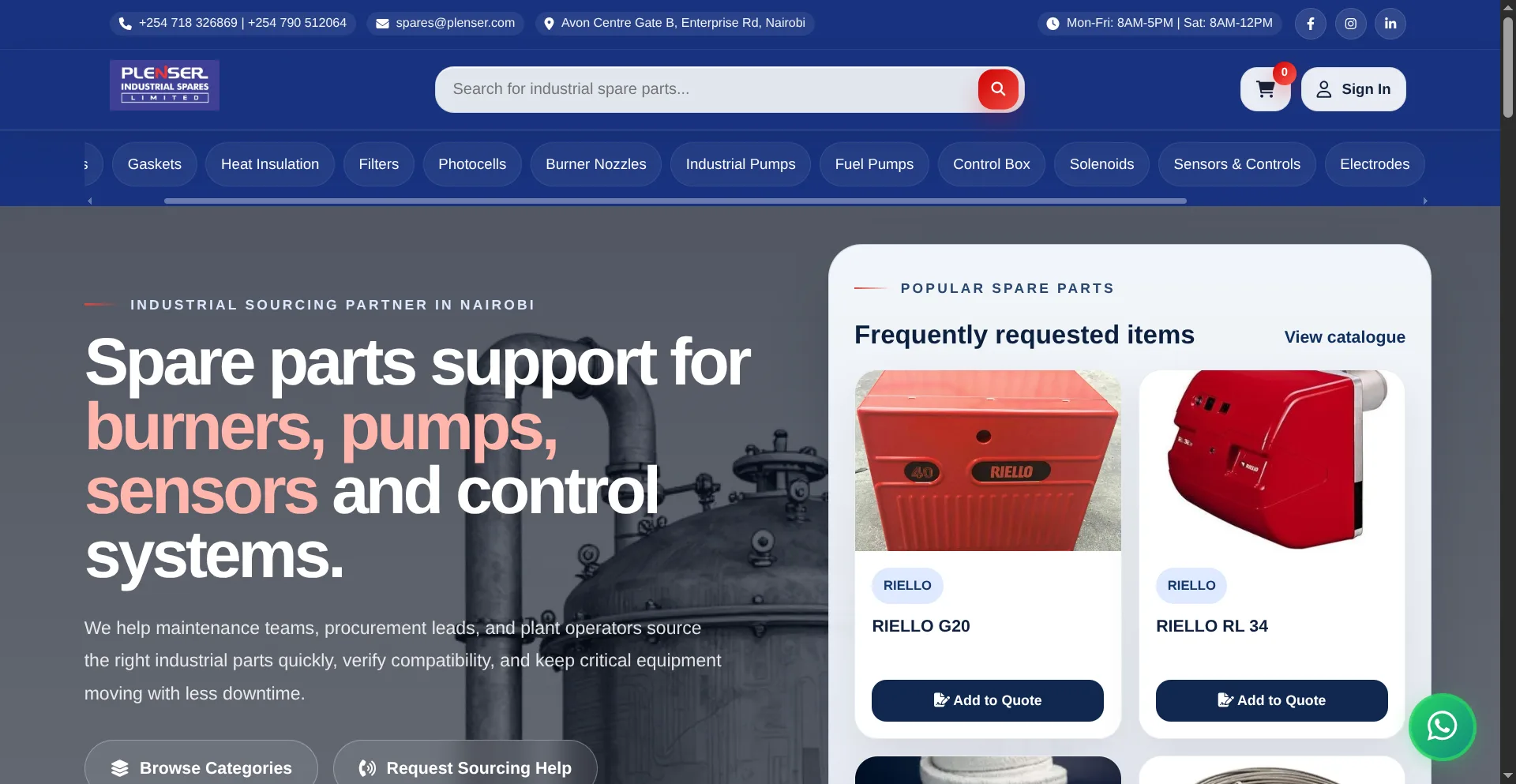Plenser Industrial Spares Ecommerce Website — web project by Enchanted Technologies