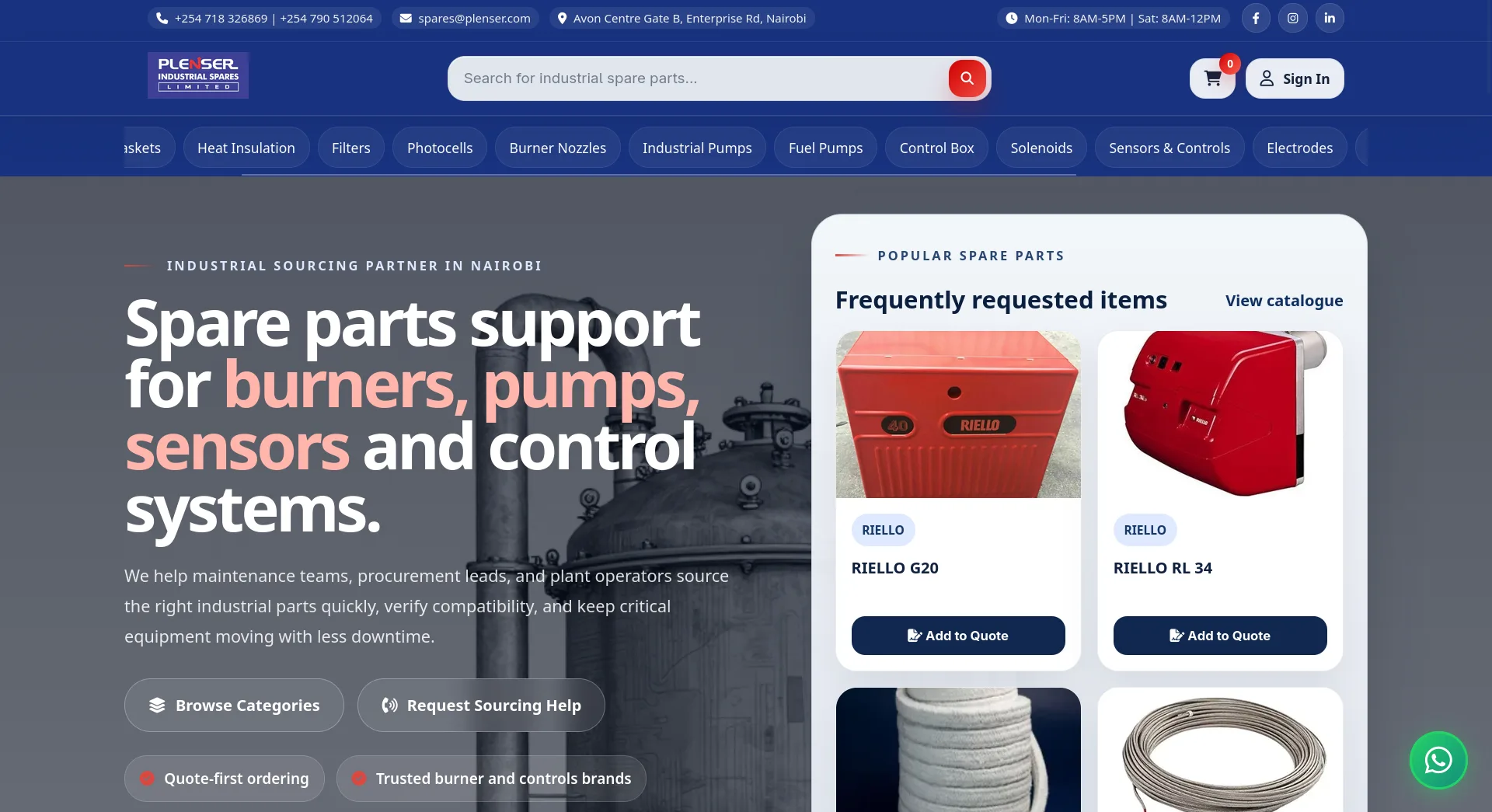 Plenser Industrial Spares Ecommerce Website — web project by Enchanted Technologies